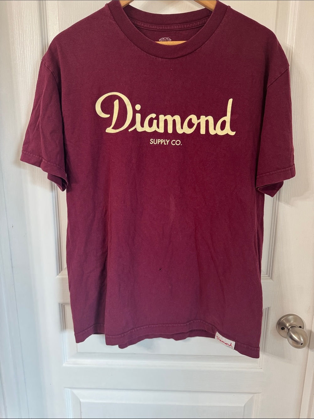Diamond Supply Co. Burgundy Short-Sleeve Logo Tee with Cream Script